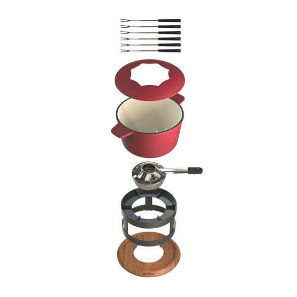 Alpine Cast Iron Fondue Set, Red
