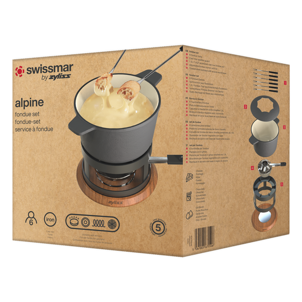 Alpine Cast Iron Fondue Set, Beluga Grey