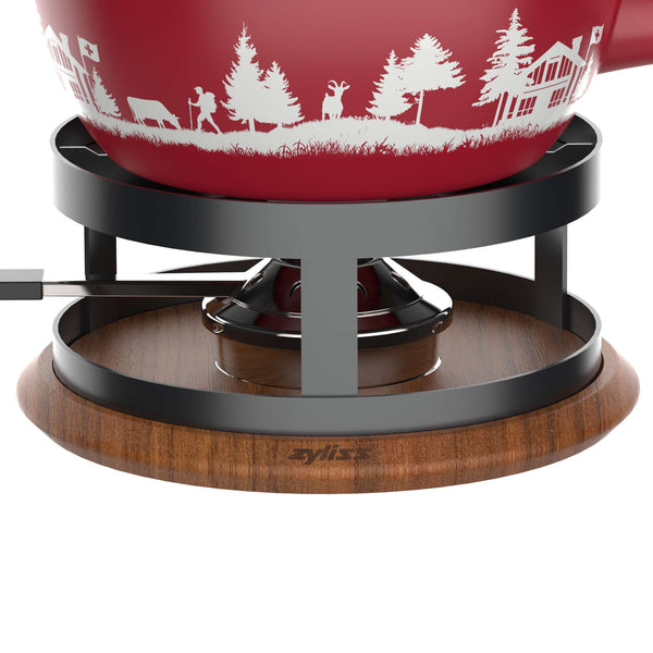 Chalet Ceramic Cheese Fondue Set, Red
