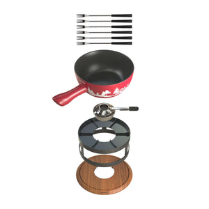 Chalet Ceramic Cheese Fondue Set, Red