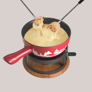 Chalet Ceramic Cheese Fondue Set, Red