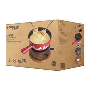 Chalet Ceramic Cheese Fondue Set, Red