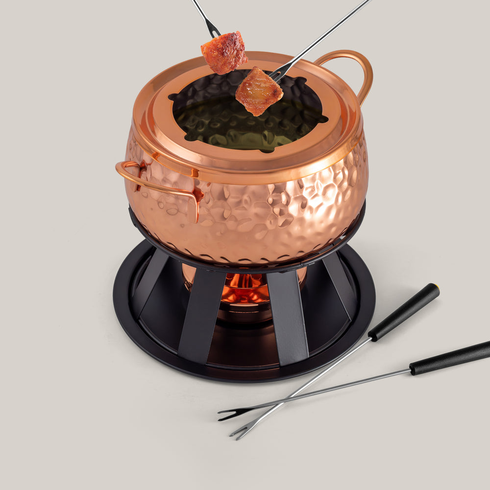 Biel Copper-Plated Oil / Broth Fondue Set