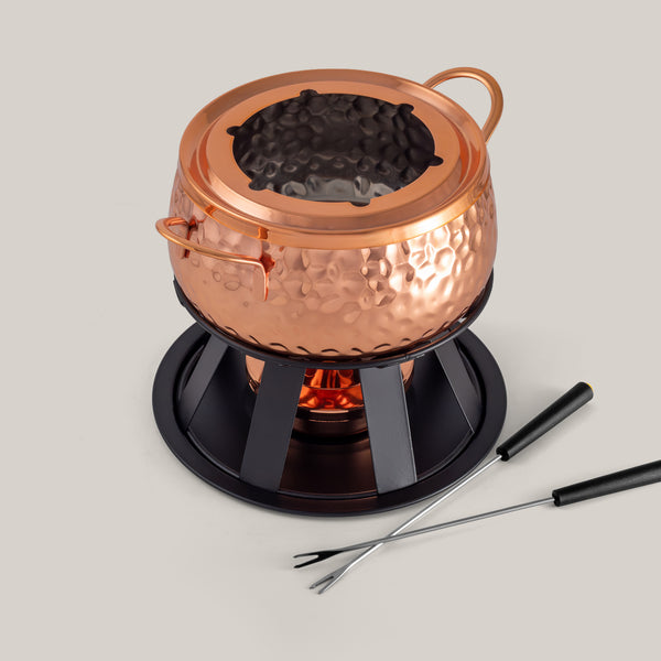 Biel Copper-Plated Oil / Broth Fondue Set