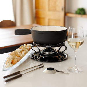 Service à fondue au fromage en fonte noir mat Lugano
