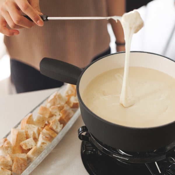 Service à fondue au fromage en fonte noir mat Lugano