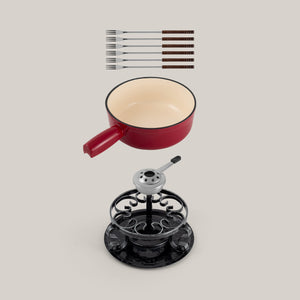 Lugano Cherry Red Cast Iron Cheese Fondue Set