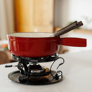 Lugano Cherry Red Cast Iron Cheese Fondue Set