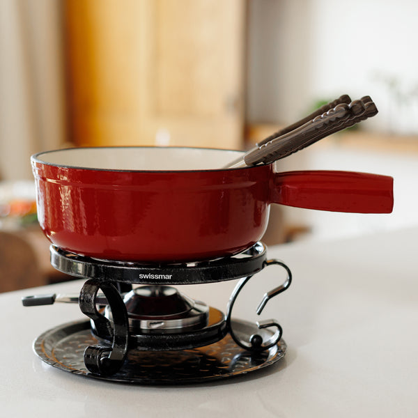Lugano Cherry Red Cast Iron Cheese Fondue Set