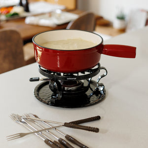 Lugano Cherry Red Cast Iron Cheese Fondue Set