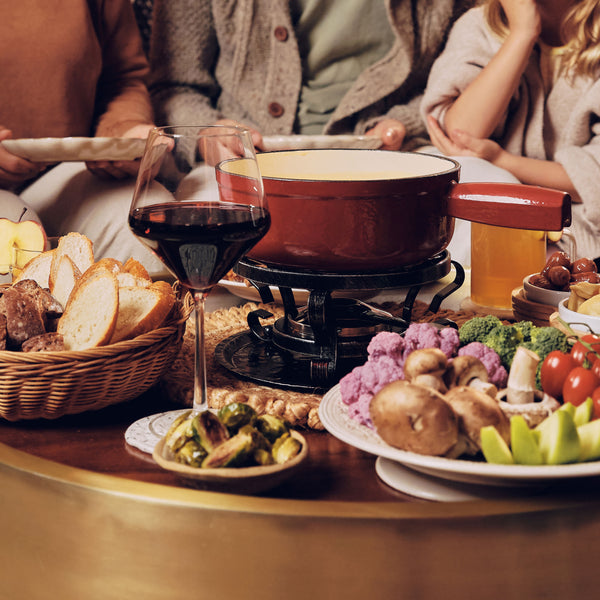 Lugano Cherry Red Cast Iron Cheese Fondue Set