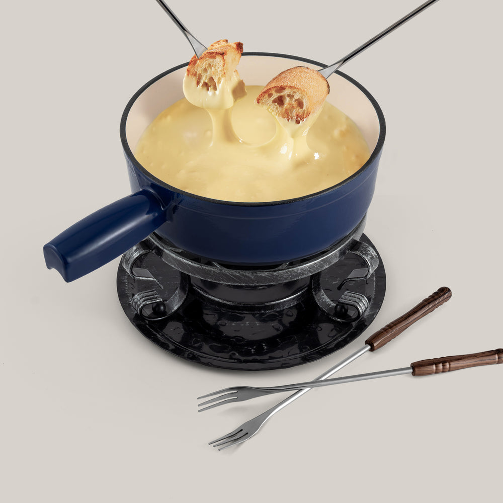 Lugano Blue Cast Iron Cheese Fondue Set