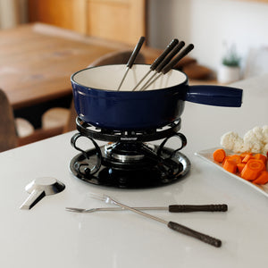 Service à fondue au fromage en fonte bleue de Lugano