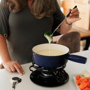 Service à fondue au fromage en fonte bleue de Lugano