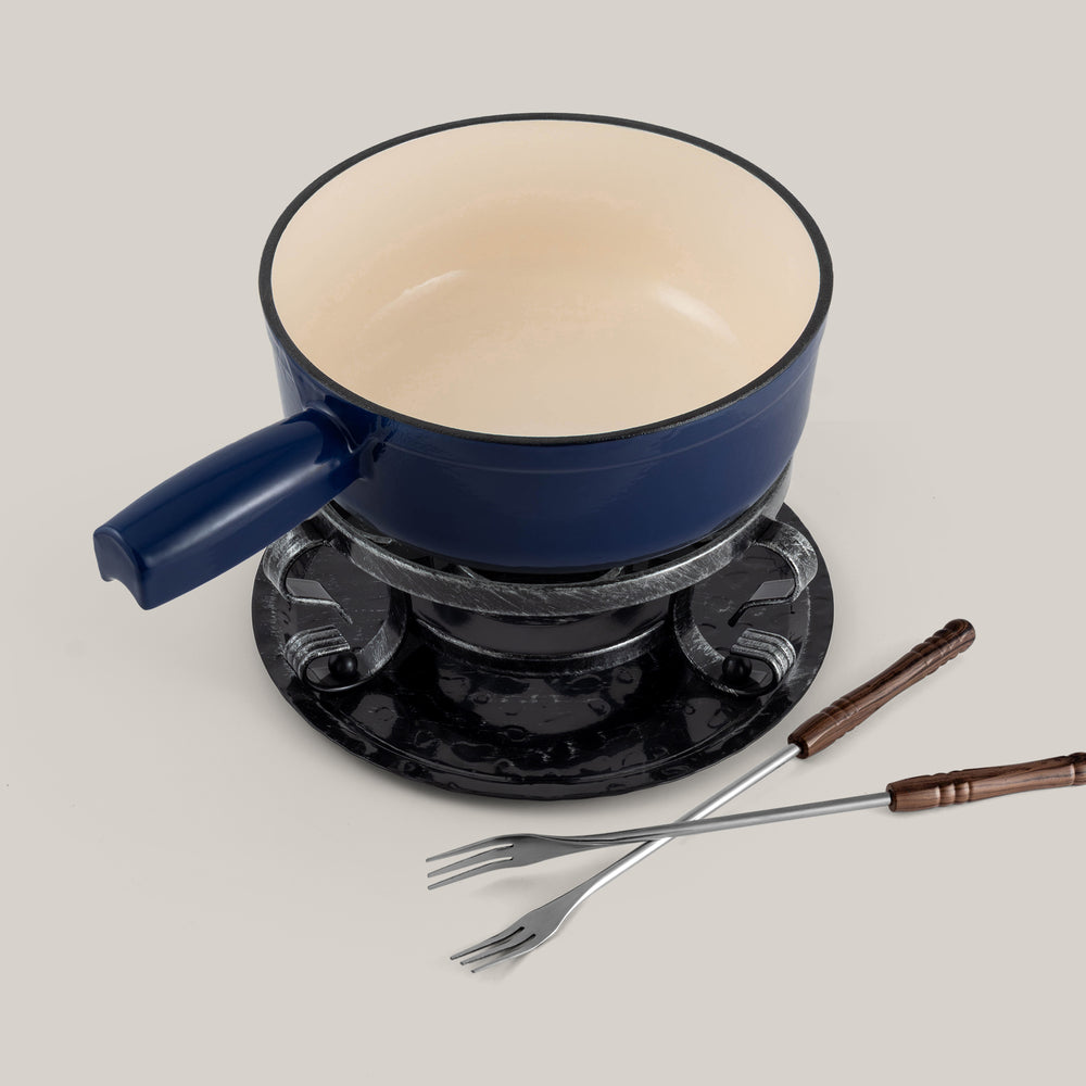 Lugano Blue Cast Iron Cheese Fondue Set