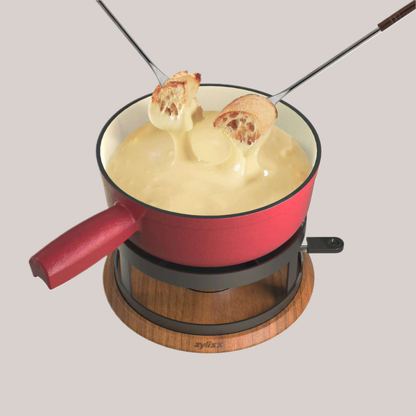 Chalet Cheese Fondue Cast Iron Set, Red