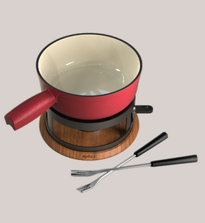 Chalet Cheese Fondue Cast Iron Set, Red