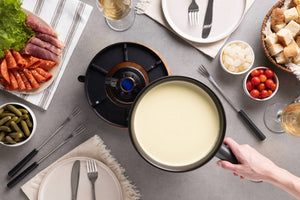 Chalet Ceramic Cheese Fondue Set, Beluga Grey