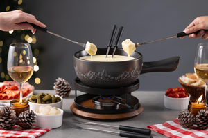 Chalet Ceramic Cheese Fondue Set, Beluga Grey
