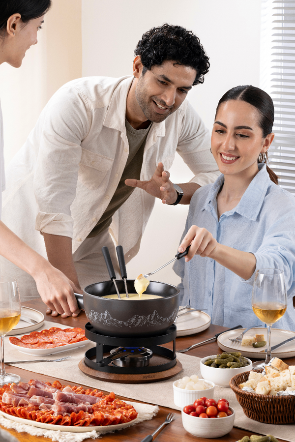 Chalet Ceramic Cheese Fondue Set, Beluga Grey