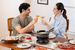 Chalet Ceramic Cheese Fondue Set, Beluga Grey
