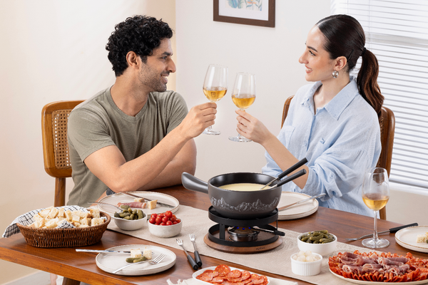 Chalet Ceramic Cheese Fondue Set, Beluga Grey