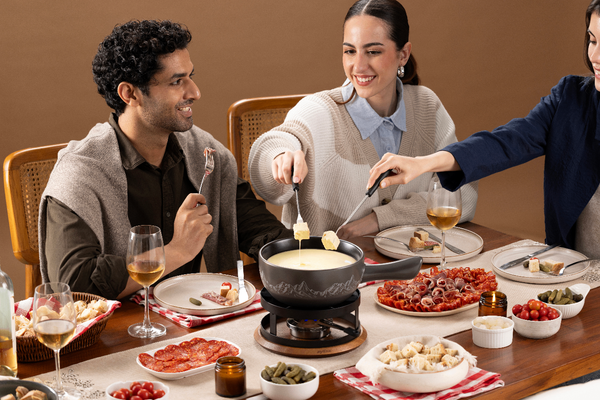 Chalet Ceramic Cheese Fondue Set, Beluga Grey