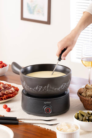 Chalet Ceramic Cheese Fondue Set, Beluga Grey