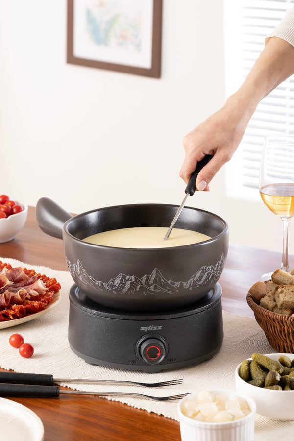 Chalet Ceramic Cheese Fondue Set, Beluga Grey