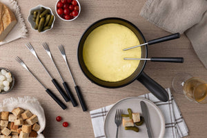 Chalet Ceramic Cheese Fondue Set, Beluga Grey