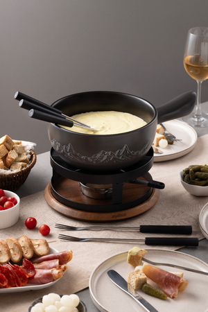 Chalet Ceramic Cheese Fondue Set, Beluga Grey