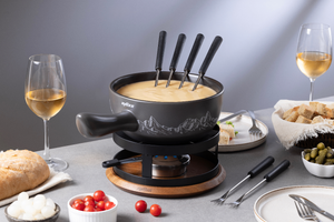 Chalet Ceramic Cheese Fondue Set, Beluga Grey