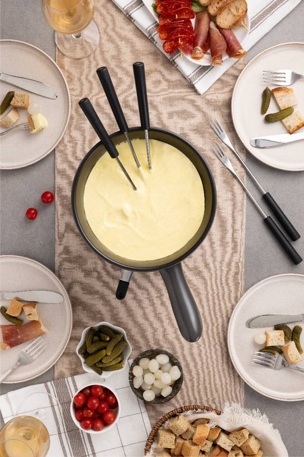Chalet Ceramic Cheese Fondue Set, Beluga Grey