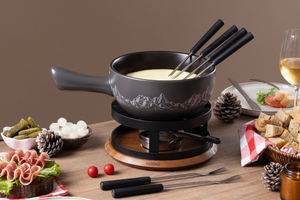 Chalet Ceramic Cheese Fondue Set, Beluga Grey