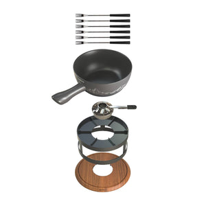 Chalet Ceramic Cheese Fondue Set, Beluga Grey