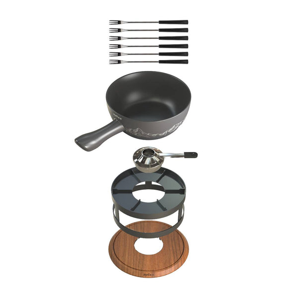 Chalet Ceramic Cheese Fondue Set, Beluga Grey