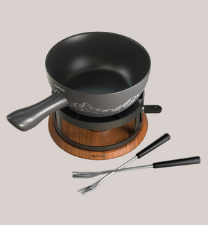 Chalet Ceramic Cheese Fondue Set, Beluga Grey