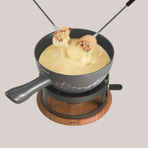 Chalet Ceramic Cheese Fondue Set, Beluga Grey