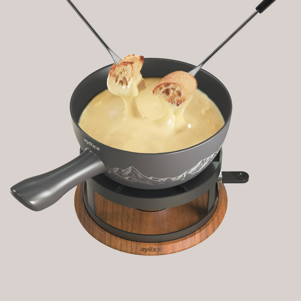 Chalet Ceramic Cheese Fondue Set, Beluga Grey