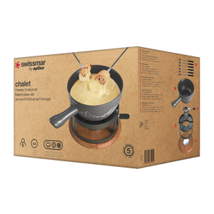 Chalet Ceramic Cheese Fondue Set, Beluga Grey