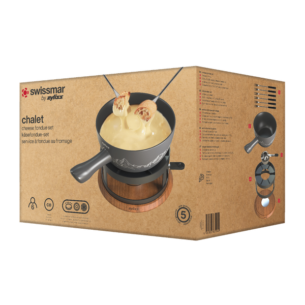 Chalet Ceramic Cheese Fondue Set, Beluga Grey