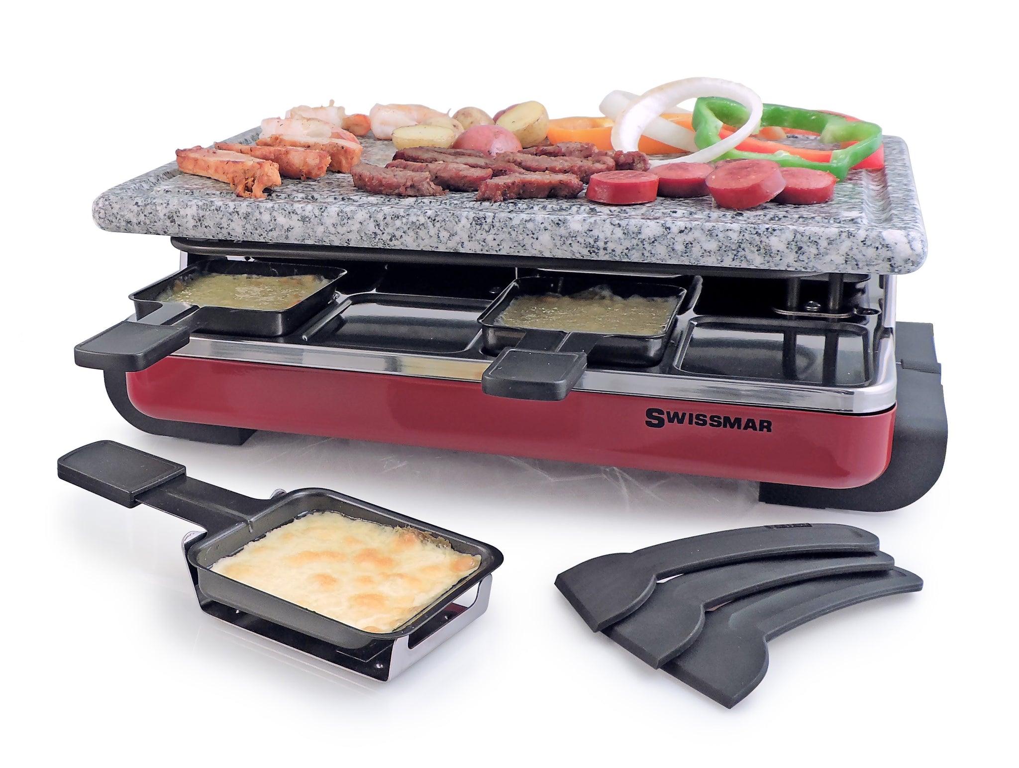 Swissmar - 8 Person Red Classic Raclette Grill, granite stone top